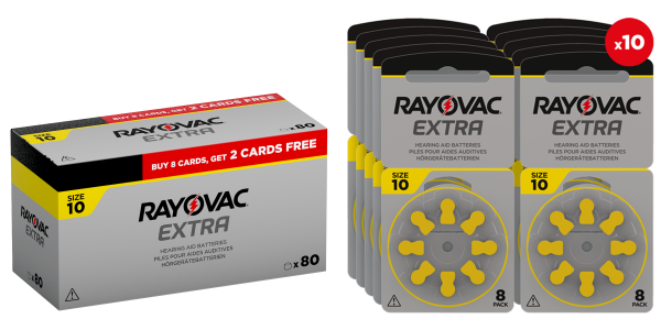 80 Батерии за слухов апарат 10 Extra Advance - Rayovac PR70